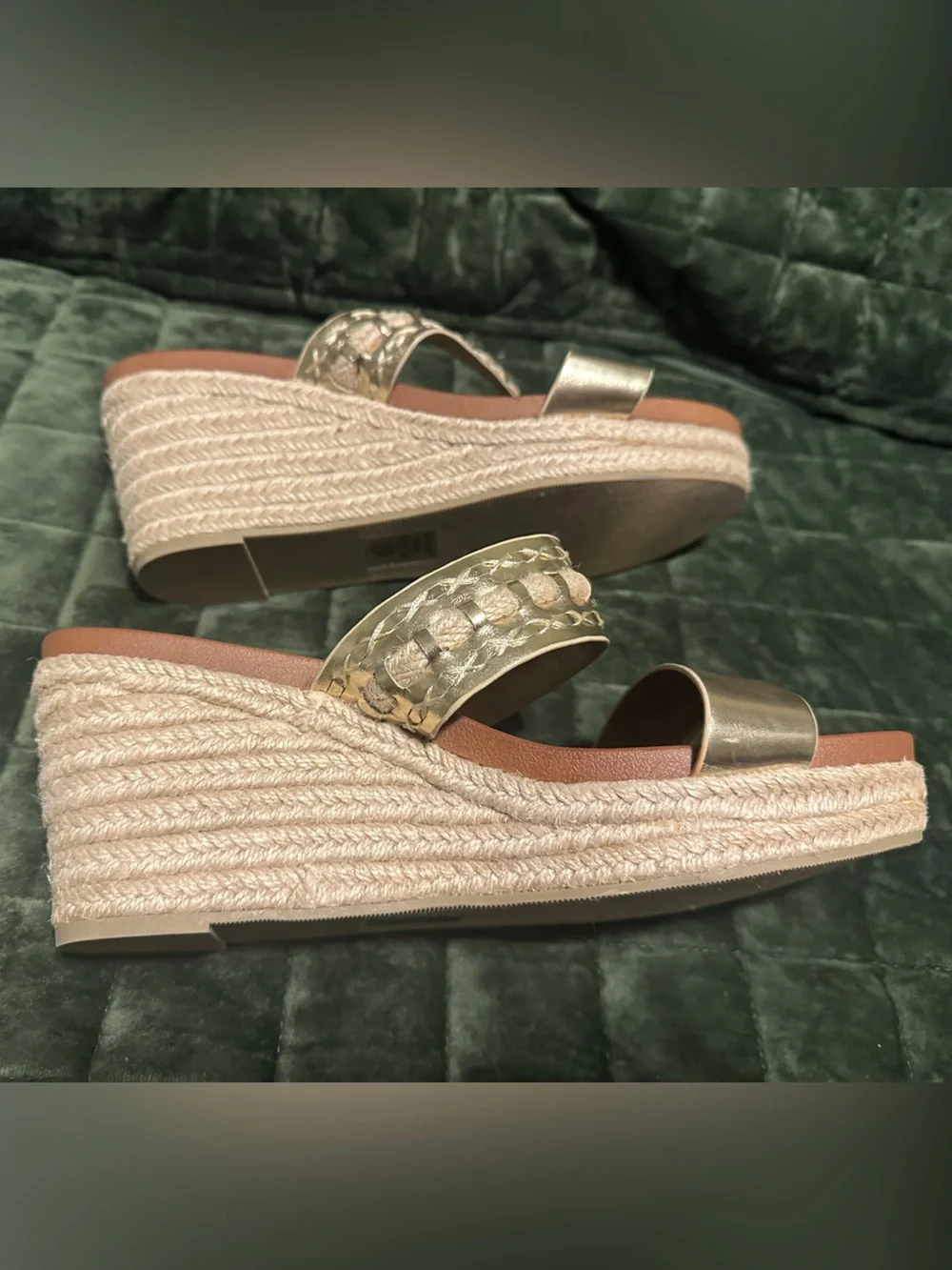 Soda Metallic Gold Braided Double-Strap Wedge Slides